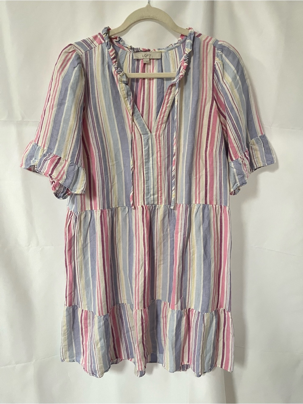 LOFT Pastel Multi-Stripe Ruffle Tunic